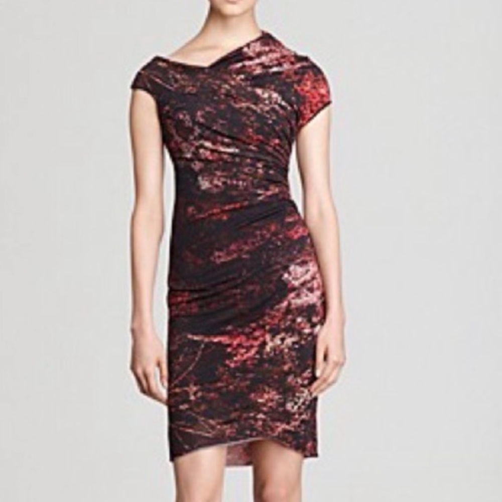 Helmut Lang Silk Multi Midnight Floral Classy Boho Preppy Tie Dye Twill Dress